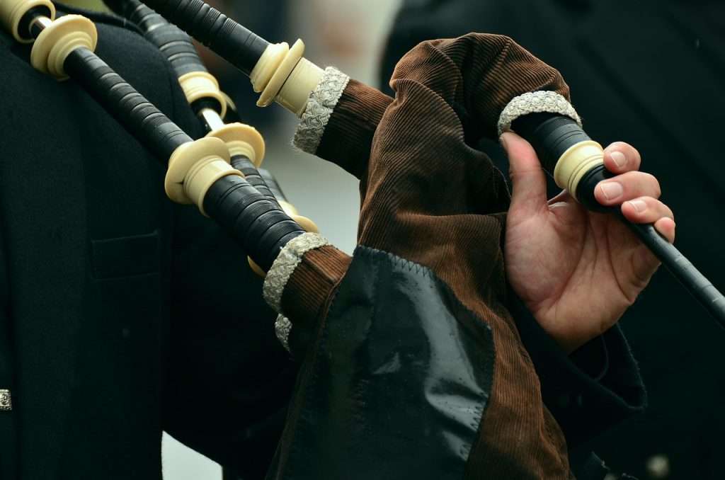 Picture of bagpipes that are often used to play Amazing Grace.